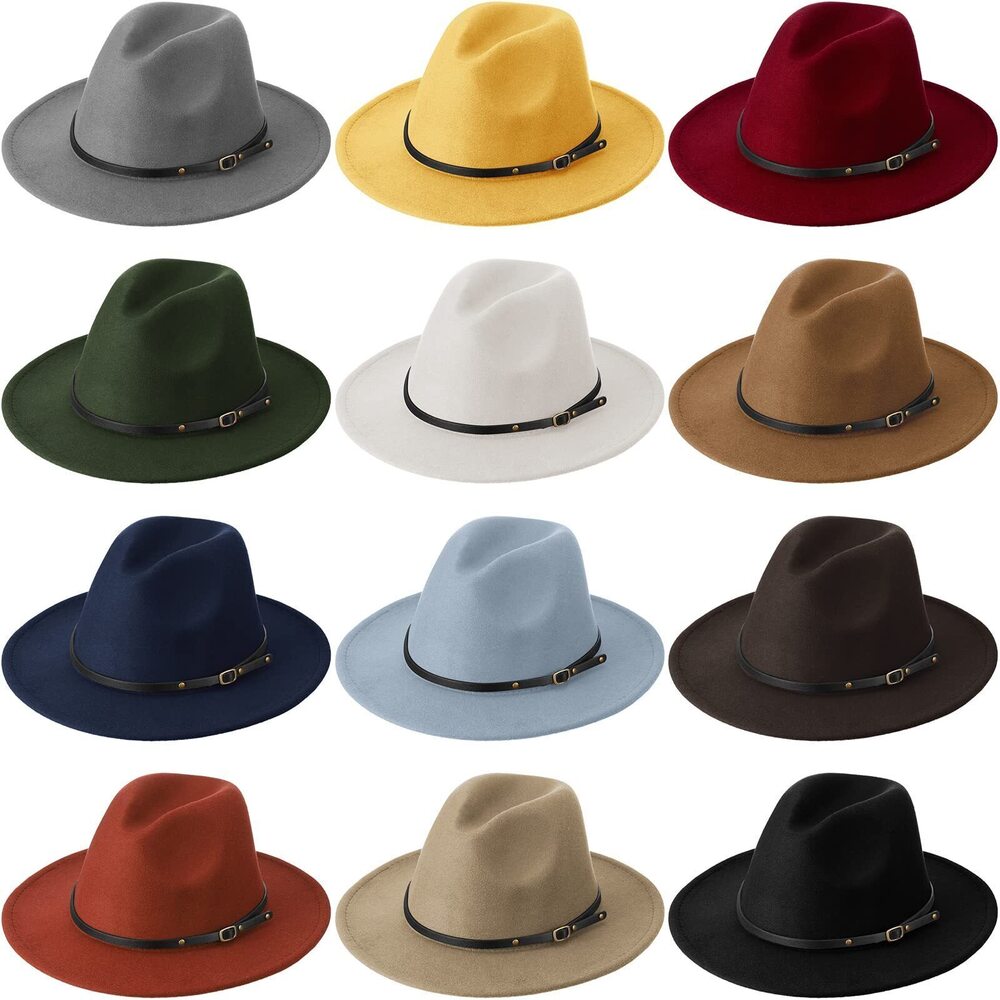 8313 12 Pieces Wide Brim Hat Belt Buckle Floppy Panama Hat Wool Vintage